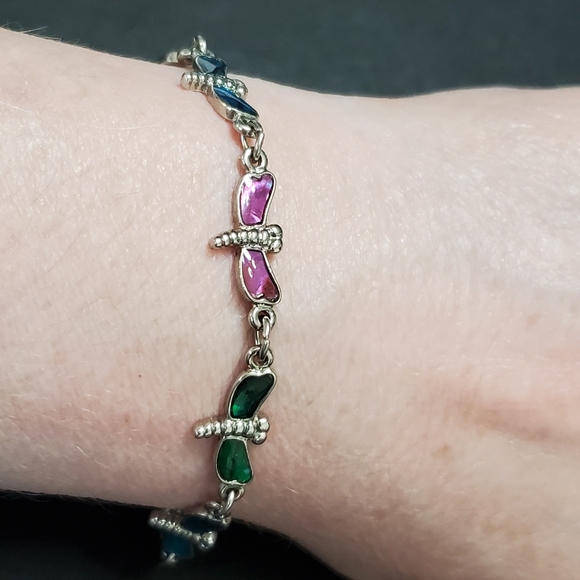 Jewelry - Silver tone colorful dragonfly bracelet